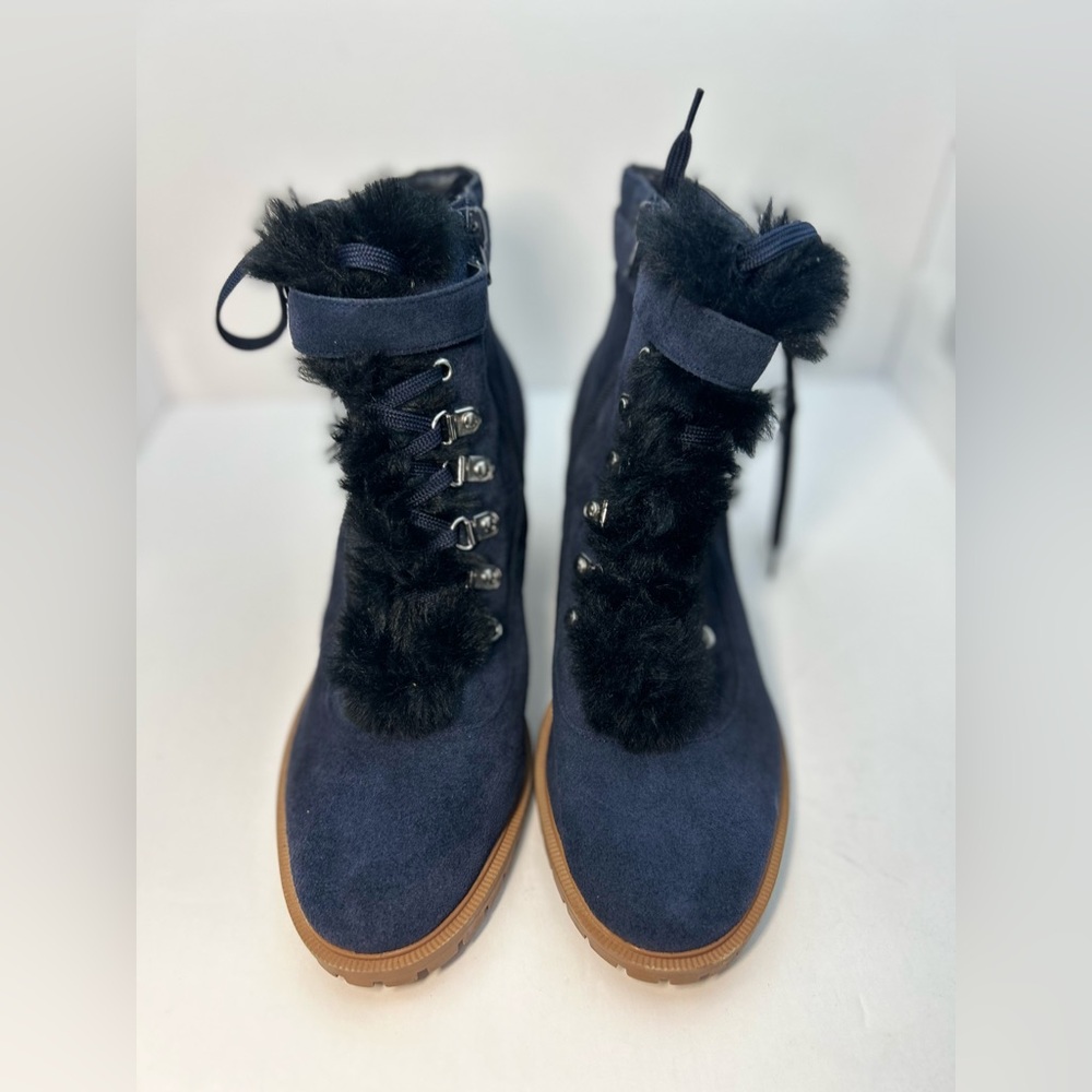 Nine West 25034918-1TD Womens Lagree Lace Up Suede Booties Navy/Black Size 10